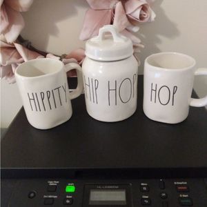 Rae Dunn 3 piece Hip Hop Canister and Hippity and Hop Mugs. Never used